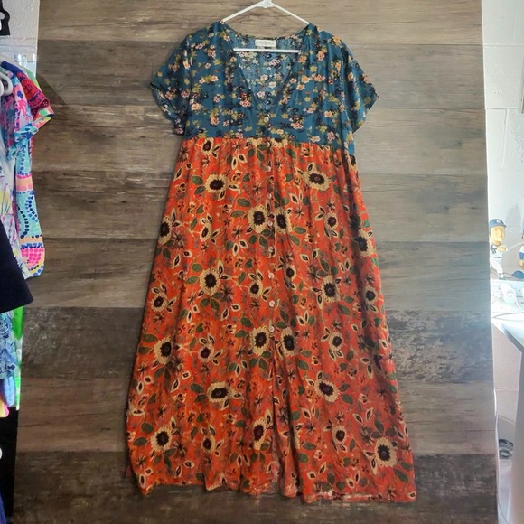 NATURAL LIFE Dresses & Skirts - NATURAL LIFE Blue and Orange Floral Maxi Dress